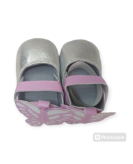 Glittery Butterfly Baby Shoes -  Silver