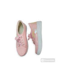 Patent Lace Up Sneakers - Pink 