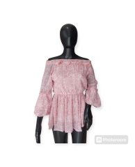 Floral Off Shoulder Chiffon Blouse - Pink