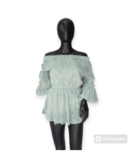 Floral Off Shoulder Chiffon Blouse - Green