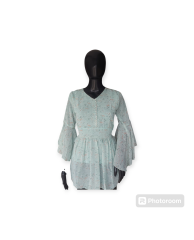 Floral Chiffon Beaded Blouse - Aqua Green 