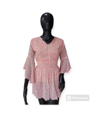 Floral Chiffon Beaded Blouse - Pink