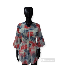 Floral Chiffon Beaded Blouse - White|Blue |Red