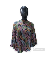 Floral Ruffled Pleated Blouse- Black