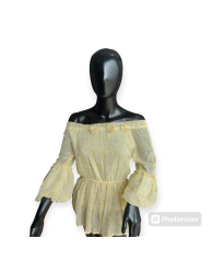 Floral Off Shoulder Chiffon Blouse - Yellow 
