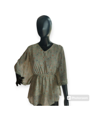 Floral Chiffon Cape Blouse- Green