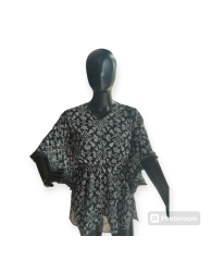 Floral Chiffon Cape Blouse- Black
