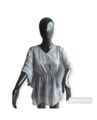 Floral Chiffon Cape Blouse- Blue