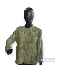 Floral Ruffled Pleated Blouse- Green 